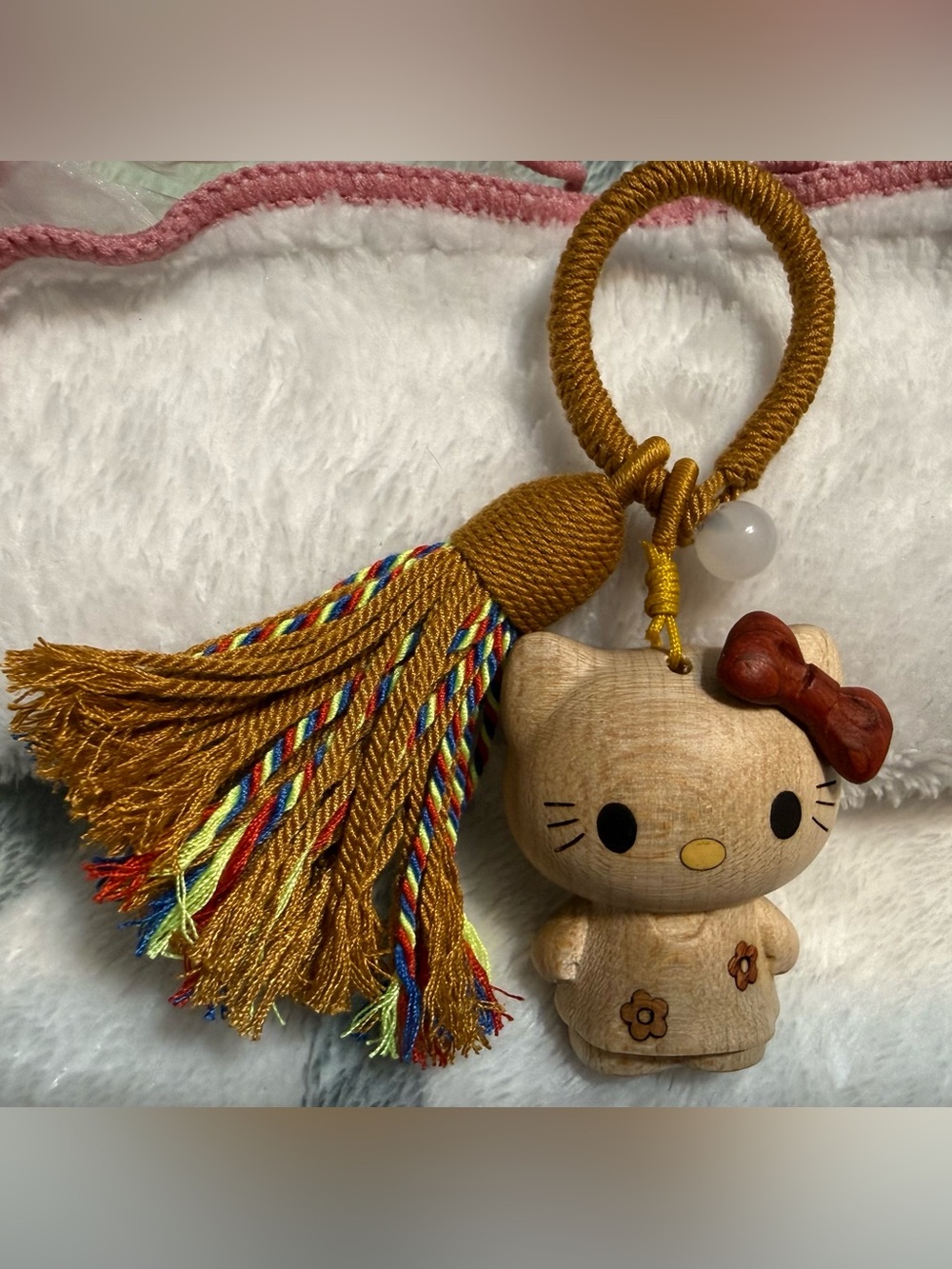 🆕 Nwot Wooden Hello Kitty Tassel Keychain Brown & Gold